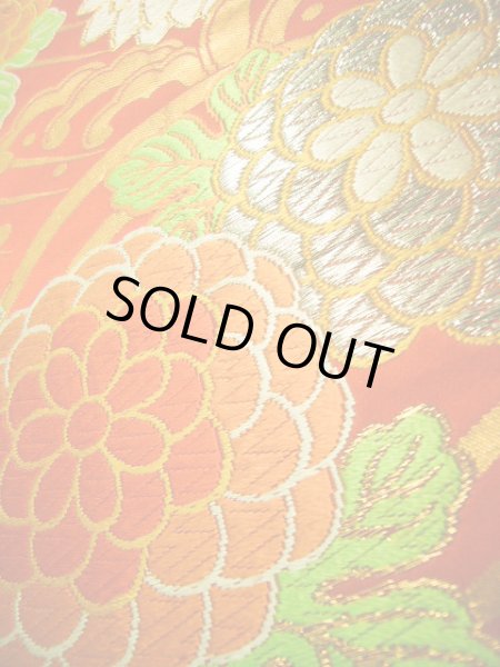 画像7: J0125P 袋帯  女性用着物 シルク（正絹）   朱赤 菊   【中古】 【USED】 【リサイクル】 ★★★☆☆ (7)