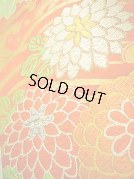 画像8: J0125P 袋帯  女性用着物 シルク（正絹）   朱赤 菊   【中古】 【USED】 【リサイクル】 ★★★☆☆ (8)