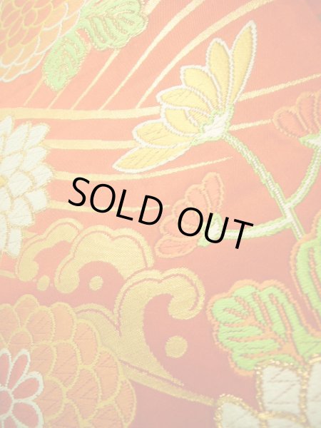 画像9: J0125P 袋帯  女性用着物 シルク（正絹）   朱赤 菊   【中古】 【USED】 【リサイクル】 ★★★☆☆ (9)