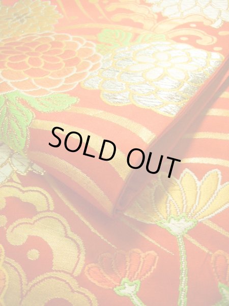 画像10: J0125P 袋帯  女性用着物 シルク（正絹）   朱赤 菊   【中古】 【USED】 【リサイクル】 ★★★☆☆ (10)