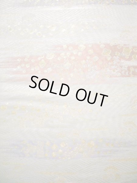 画像3: J0125V 袋帯  女性用着物 シルク（正絹）  淡い グレー（灰色） 松/松葉   【中古】 【USED】 【リサイクル】 ★★★☆☆ (3)