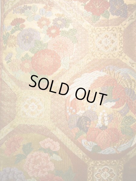 画像4: J0125W 袋帯  女性用着物 シルク（正絹）   ゴールド（金） 鳥   【中古】 【USED】 【リサイクル】 ★★★★☆ (4)