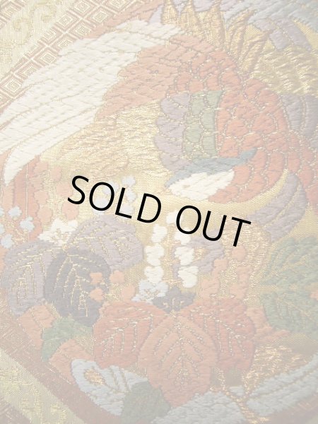 画像6: J0125W 袋帯  女性用着物 シルク（正絹）   ゴールド（金） 鳥   【中古】 【USED】 【リサイクル】 ★★★★☆ (6)