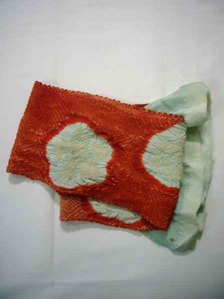 画像4: J0203XE 帯揚げ 女性用着物 シルク（正絹）   水色 梅 【中古】 【USED】 【リサイクル】 ★★☆☆☆ (4)