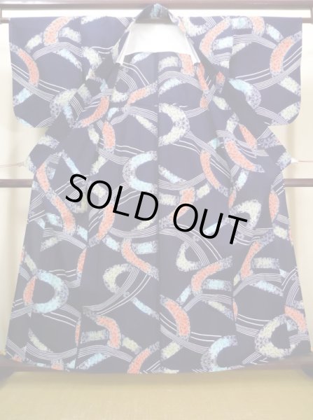 画像2: J0520Z ゆかた 女性用着物  綿 ダークな  藍, 抽象的模様 【中古】 【USED】 【リサイクル】 ★★★★☆ (2)