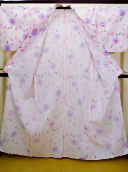 画像2: J0617Q ゆかた 女性用着物  綿 甘い  ピンク, 花 【中古】 【USED】 【リサイクル】 ★★★☆☆ (2)