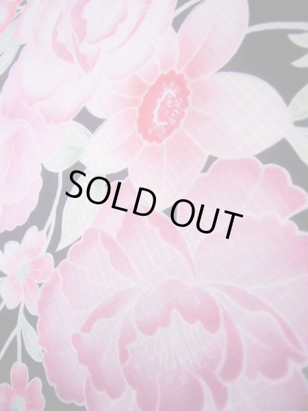 画像8: J0617X ゆかた 女性用着物  綿 ダークな  黒, 花 【中古】 【USED】 【リサイクル】 ★★★★☆ (8)