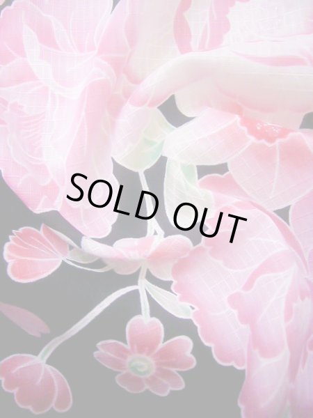 画像10: J0617X ゆかた 女性用着物  綿 ダークな  黒, 花 【中古】 【USED】 【リサイクル】 ★★★★☆ (10)