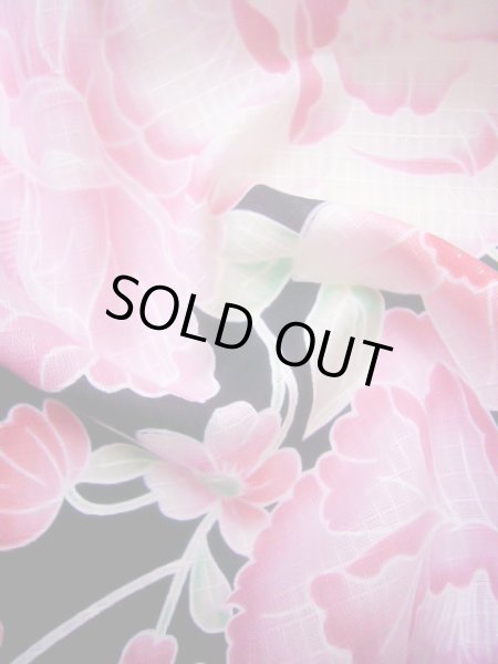 画像11: J0617X ゆかた 女性用着物  綿 ダークな  黒, 花 【中古】 【USED】 【リサイクル】 ★★★★☆ (11)