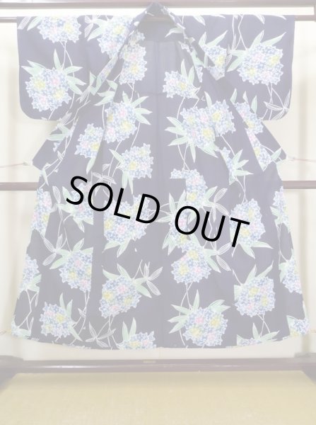 画像2: J0702Q ゆかた 女性用着物  綿 青みのある  藍, ききょう 【中古】 【USED】 【リサイクル】 ★★★★☆ (2)