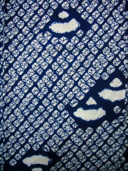 画像4: J0710M 女性用 浴衣（日本製）   綿 藍,  扇 【中古】【USED】【リサイクル】 ★★★☆☆【J0710M】 (4)