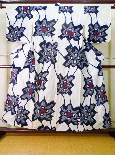 画像1: J0710R 女性用 浴衣（日本製）   綿 藍,  かのこ 【中古】【USED】【リサイクル】 ★☆☆☆☆【J0710R】 (1)