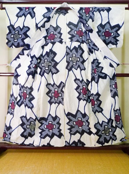 画像2: J0710R 女性用 浴衣（日本製）   綿 藍,  かのこ 【中古】【USED】【リサイクル】 ★☆☆☆☆【J0710R】 (2)