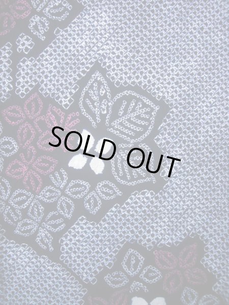 画像4: J0715A ゆかた 女性用着物 有松絞り 綿 青みのある  赤, 花 【中古】 【USED】 【リサイクル】 ★★★★☆ (4)