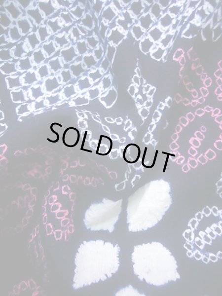 画像11: J0715A ゆかた 女性用着物 有松絞り 綿 青みのある  赤, 花 【中古】 【USED】 【リサイクル】 ★★★★☆ (11)