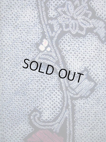 画像3: J0715B ゆかた 女性用着物 有松絞り 綿 青みのある  赤, 花 【中古】 【USED】 【リサイクル】 ★★★★☆ (3)