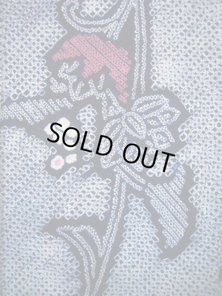 画像4: J0715B ゆかた 女性用着物 有松絞り 綿 青みのある  赤, 花 【中古】 【USED】 【リサイクル】 ★★★★☆ (4)