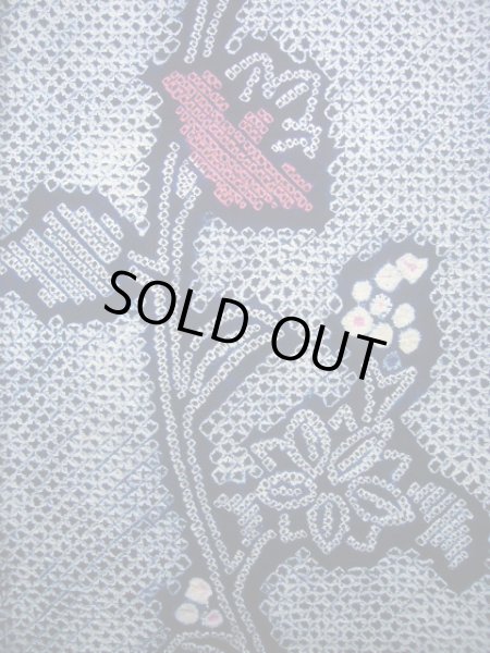 画像5: J0715B ゆかた 女性用着物 有松絞り 綿 青みのある  赤, 花 【中古】 【USED】 【リサイクル】 ★★★★☆ (5)