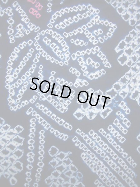 画像7: J0715B ゆかた 女性用着物 有松絞り 綿 青みのある  赤, 花 【中古】 【USED】 【リサイクル】 ★★★★☆ (7)