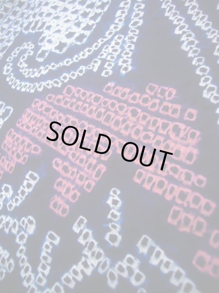 画像8: J0715B ゆかた 女性用着物 有松絞り 綿 青みのある  赤, 花 【中古】 【USED】 【リサイクル】 ★★★★☆ (8)