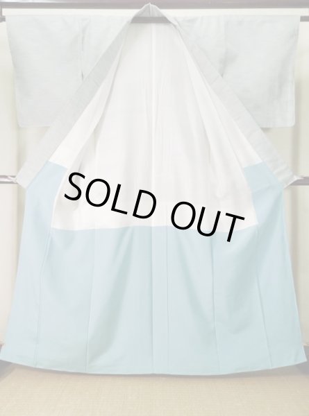 画像2: J0715E 織 女性用着物  シルク(正絹) ヘザー(杢)  水色, 抽象的模様 【中古】 【USED】 【リサイクル】 ★★★★★ (2)