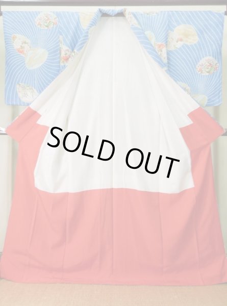 画像2: J0715O 小紋 女性用着物 千總/高島屋/手描き友禅 シルク（正絹） シャイニーな  水色, ぼたん 【中古】 【USED】 【リサイクル】 ★★★★☆ (2)