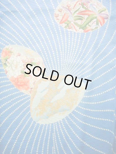 画像3: J0715O 小紋 女性用着物 千總/高島屋/手描き友禅 シルク（正絹） シャイニーな  水色, ぼたん 【中古】 【USED】 【リサイクル】 ★★★★☆ (3)