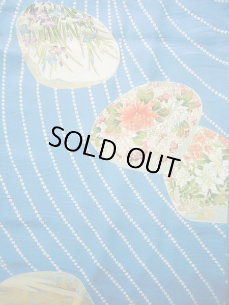 画像4: J0715O 小紋 女性用着物 千總/高島屋/手描き友禅 シルク（正絹） シャイニーな  水色, ぼたん 【中古】 【USED】 【リサイクル】 ★★★★☆ (4)