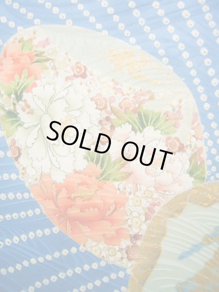 画像7: J0715O 小紋 女性用着物 千總/高島屋/手描き友禅 シルク（正絹） シャイニーな  水色, ぼたん 【中古】 【USED】 【リサイクル】 ★★★★☆ (7)