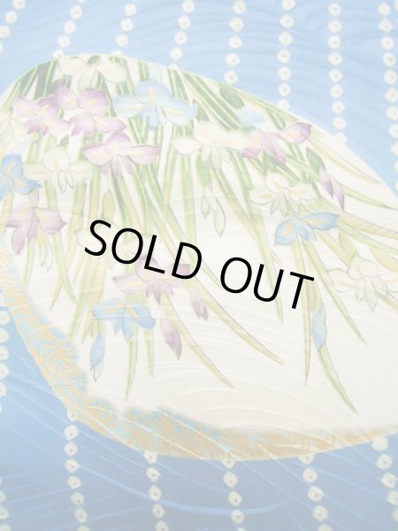 画像9: J0715O 小紋 女性用着物 千總/高島屋/手描き友禅 シルク（正絹） シャイニーな  水色, ぼたん 【中古】 【USED】 【リサイクル】 ★★★★☆ (9)