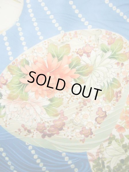 画像10: J0715O 小紋 女性用着物 千總/高島屋/手描き友禅 シルク（正絹） シャイニーな  水色, ぼたん 【中古】 【USED】 【リサイクル】 ★★★★☆ (10)