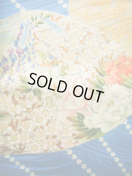 画像11: J0715O 小紋 女性用着物 千總/高島屋/手描き友禅 シルク（正絹） シャイニーな  水色, ぼたん 【中古】 【USED】 【リサイクル】 ★★★★☆ (11)