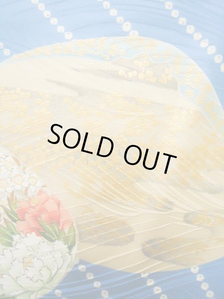 画像13: J0715O 小紋 女性用着物 千總/高島屋/手描き友禅 シルク（正絹） シャイニーな  水色, ぼたん 【中古】 【USED】 【リサイクル】 ★★★★☆ (13)