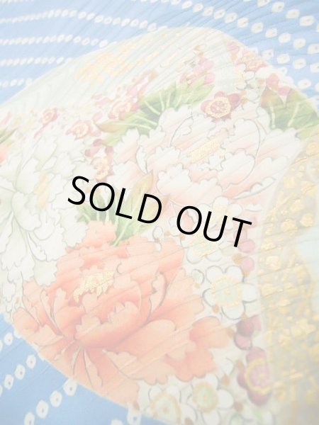 画像15: J0715O 小紋 女性用着物 千總/高島屋/手描き友禅 シルク（正絹） シャイニーな  水色, ぼたん 【中古】 【USED】 【リサイクル】 ★★★★☆ (15)