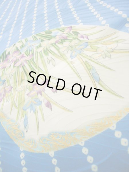 画像17: J0715O 小紋 女性用着物 千總/高島屋/手描き友禅 シルク（正絹） シャイニーな  水色, ぼたん 【中古】 【USED】 【リサイクル】 ★★★★☆ (17)