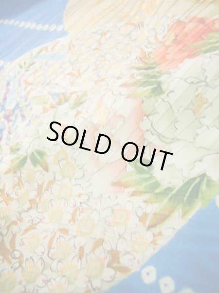 画像19: J0715O 小紋 女性用着物 千總/高島屋/手描き友禅 シルク（正絹） シャイニーな  水色, ぼたん 【中古】 【USED】 【リサイクル】 ★★★★☆ (19)