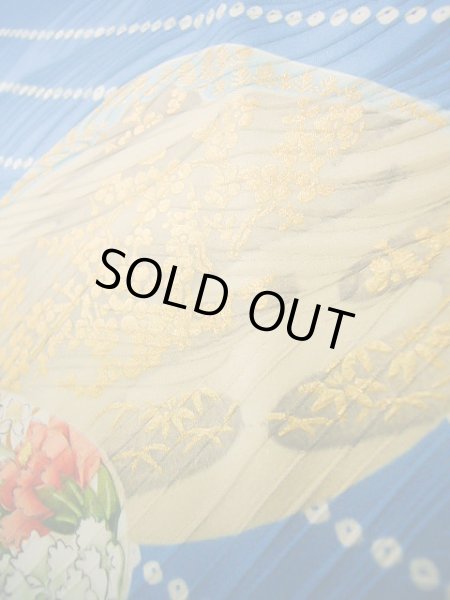 画像20: J0715O 小紋 女性用着物 千總/高島屋/手描き友禅 シルク（正絹） シャイニーな  水色, ぼたん 【中古】 【USED】 【リサイクル】 ★★★★☆ (20)