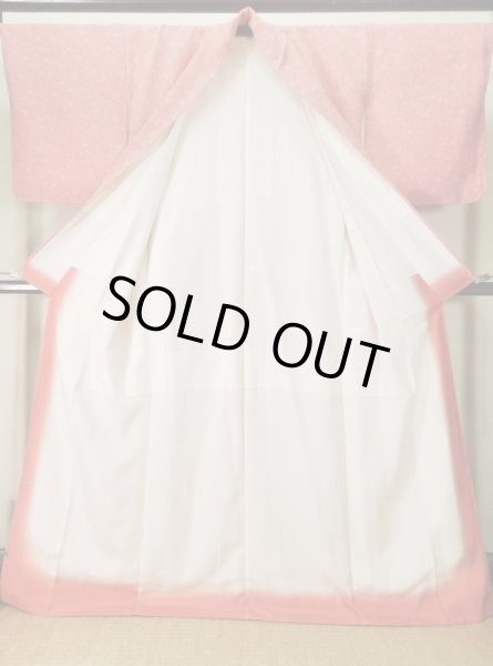 画像2: J0715P 江戸小紋 女性用着物 人間国宝/中村勇二郎 シルク（正絹） 淡い  コーラル, 唐草 【中古】 【USED】 【リサイクル】 ★★★★★ (2)