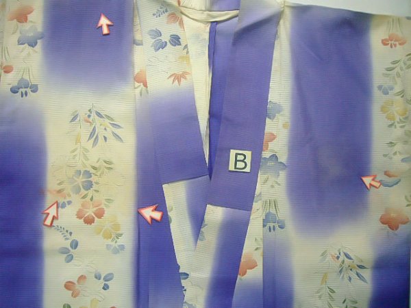 画像13: J0715Z 小紋 女性用着物 手描き シルク（正絹） 淡い  クリーム, 花 【中古】 【USED】 【リサイクル】 ★☆☆☆☆ (13)