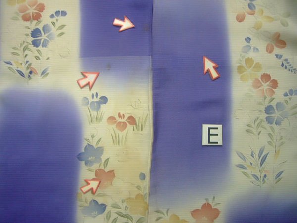 画像17: J0715Z 小紋 女性用着物 手描き シルク（正絹） 淡い  クリーム, 花 【中古】 【USED】 【リサイクル】 ★☆☆☆☆ (17)