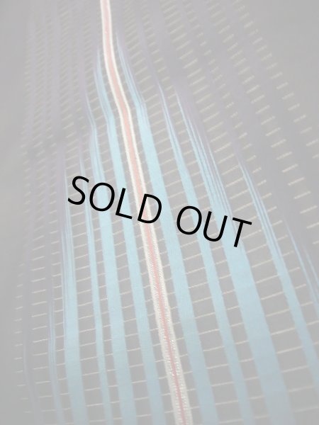 画像7: J0722J 夏物 女性用着物  シルク（正絹） ダークな  黒, 縞 【中古】 【USED】 【リサイクル】 ★☆☆☆☆ (7)