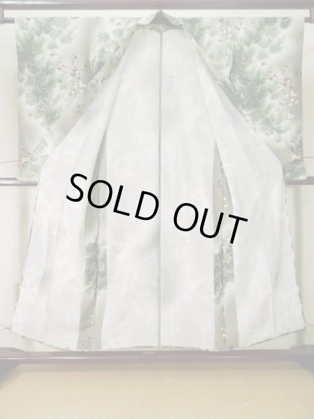 画像2: J0722R 夏物 女性用着物  シルク（正絹） スモーキーな  グレー（灰色）, 花 【中古】 【USED】 【リサイクル】 ★★★☆☆ (2)