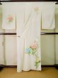 画像2: J0722W 訪問着 女性用着物  シルク（正絹） 淡い  オフ　ホワイト, 花 【中古】 【USED】 【リサイクル】 ★★☆☆☆ (2)