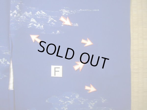 画像17: J0808O 羽織 女性用着物  シルク（正絹） 深い  青, 風景 【中古】 【USED】 【リサイクル】 ★★☆☆☆ (17)