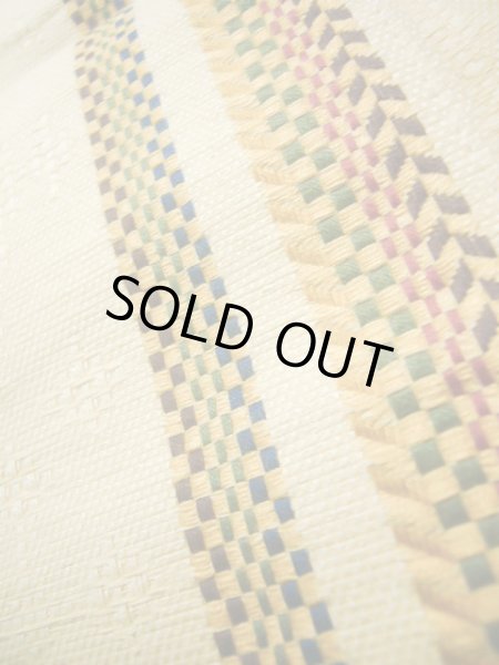 画像6: J0909W 半幅帯  女性用着物 綿 淡い  クリーム 幾何学模様   【中古】 【USED】 【リサイクル】 ★★★☆☆ (6)