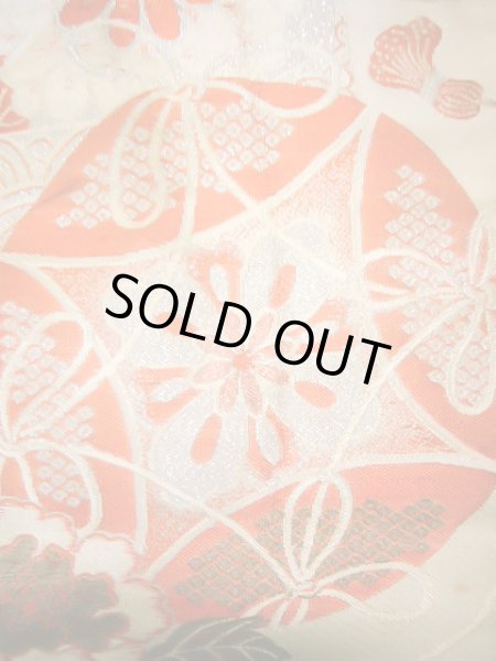 画像4: J0911H 半幅帯  女性用着物 シルク(正絹)   オフ ホワイト ぼたん  , リバーシブル【中古】 【USED】 【リサイクル】 ★☆☆☆☆ (4)