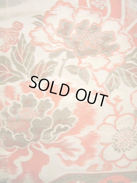 画像5: J0911H 半幅帯  女性用着物 シルク(正絹)   オフ ホワイト ぼたん  , リバーシブル【中古】 【USED】 【リサイクル】 ★☆☆☆☆ (5)