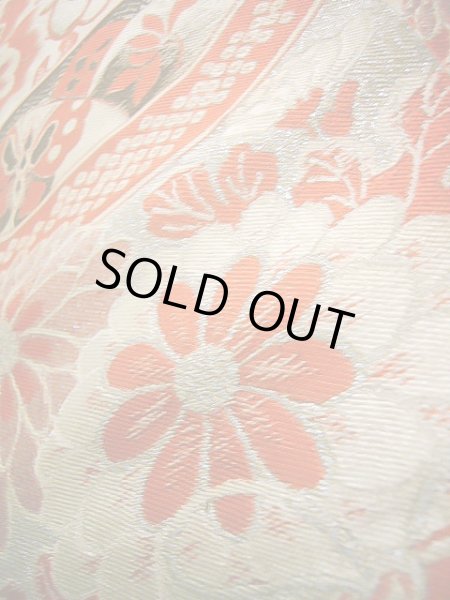 画像9: J0911H 半幅帯  女性用着物 シルク(正絹)   オフ ホワイト ぼたん  , リバーシブル【中古】 【USED】 【リサイクル】 ★☆☆☆☆ (9)