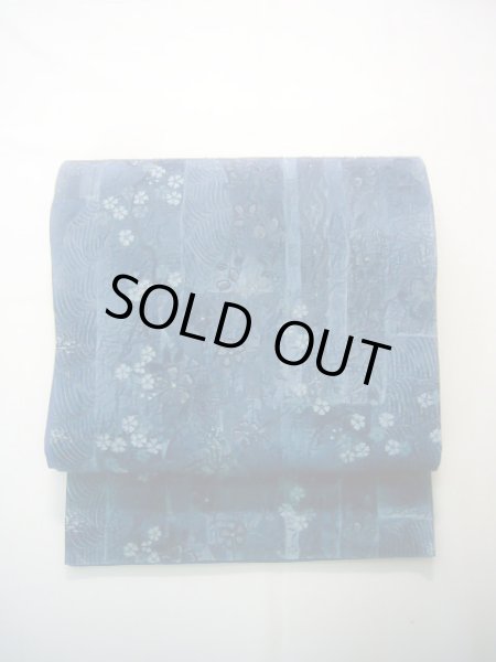 画像2: J0918K 袋帯  女性用着物 シルク(正絹) スモーキーな  青 鳳凰  , 渡文【中古】 【USED】 【リサイクル】 ★★★★☆ (2)