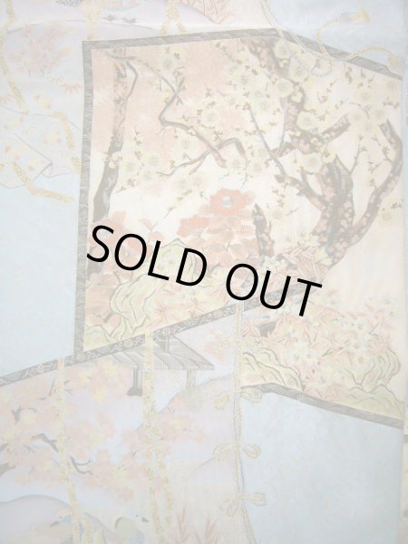 画像4: J0918M 袋帯  女性用着物 シルク(正絹) スモーキーな  水色 梅  , 萬葉【中古】 【USED】 【リサイクル】 ★★★★☆ (4)